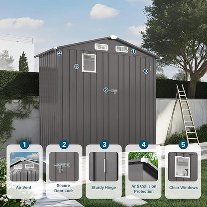 ARMSET 6x3.5 FT Metal Outdoor Storage Shed - Image 4