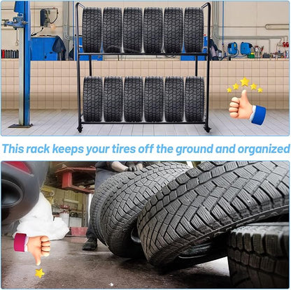 Rolling Tire Rack For Garage, Tire Storage Rack, Adjustable Metal - Image 5