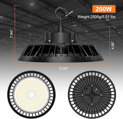 6Pack LED High Bay Lights, Super Bright 200W UFO High Bay LED Shop Lights - Image 4