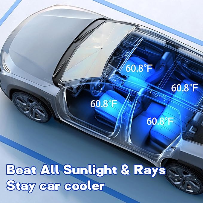 Windshield Sun Shade Umbrella, Portable Foldable, Spring Structure Wind Shield - Image 3