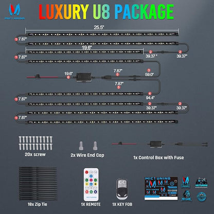 MICTUNING U8 RGB Underglow LED Light Bar, Dual Remote Control, Car SUV Exterior - Image 8