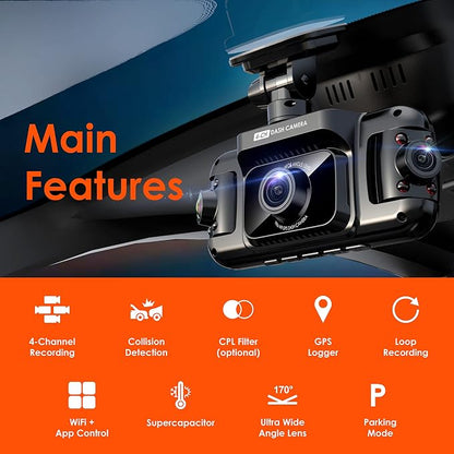 R4-4 Channel Dash Cam W/All Around 1080p Resolution, IR Night Vision, Parking - Image 2