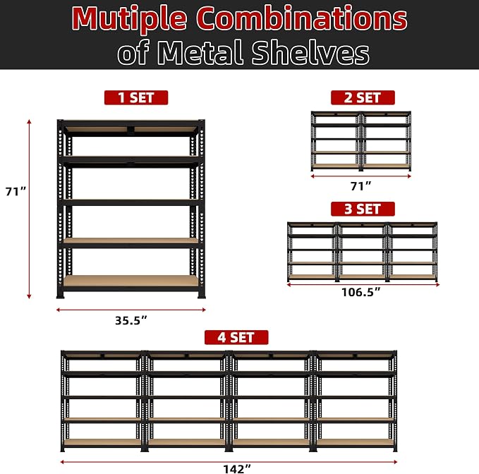 3 Packs 35.5" W x 16" D x 71" H Adjustable Garage Storage Shelves - Image 9