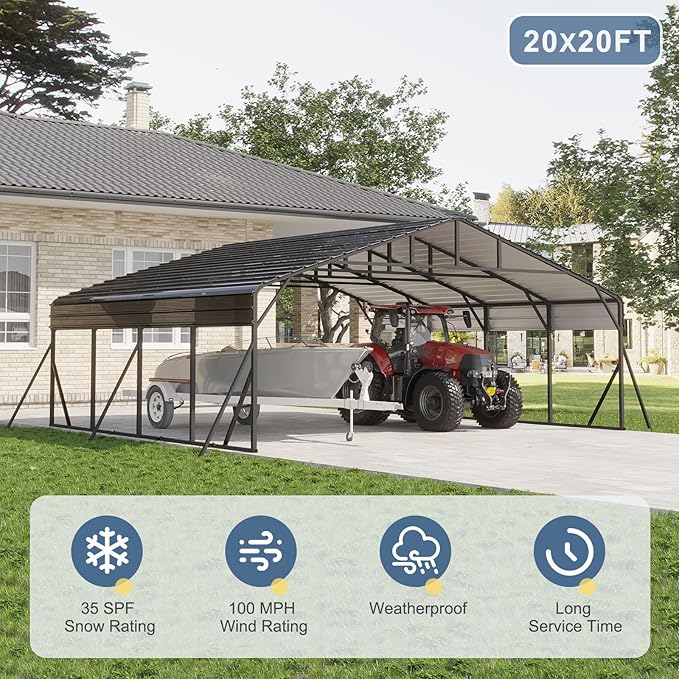 20x20 FT Metal Carport, Garage - Image 6