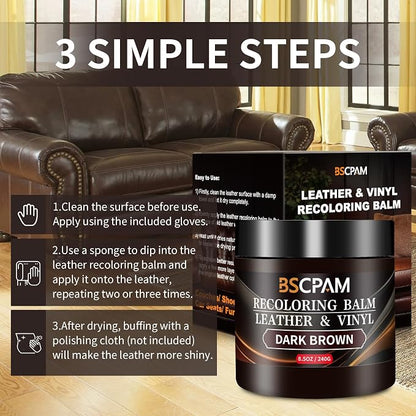 Dark Brown Leather Recoloring Balm, Leather Couch Scratch/Stain Remover - Image 5