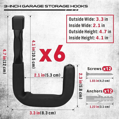 SEDY 6-Piece Heavy Duty Garage Storage Hooks, Wall Mount J Utility Hooks Holds - Image 2