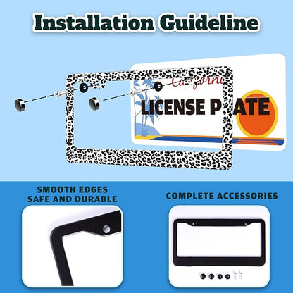 Leopard Print License Plate Frame Skin Texture Pattern Stainless Steel License - Image 4