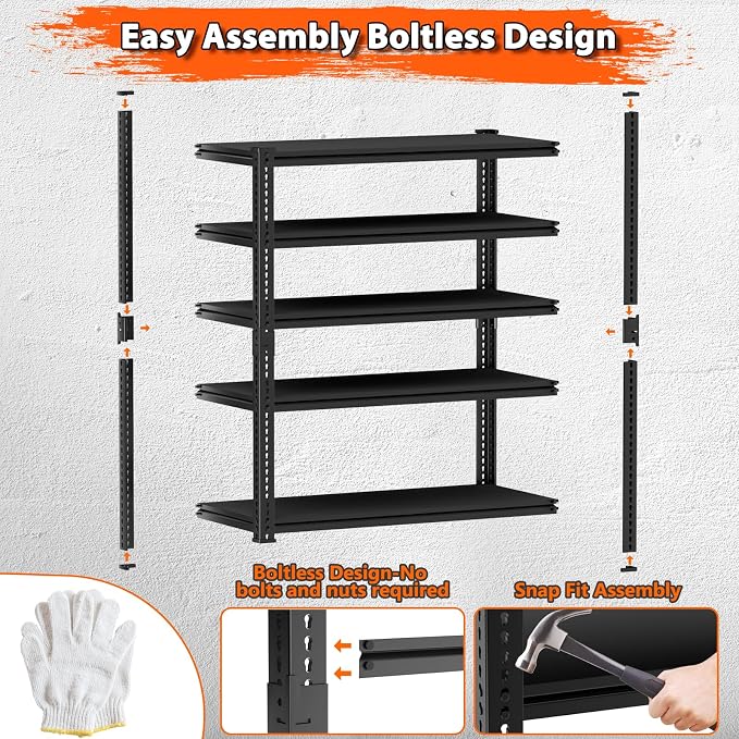 Storage Shelves Heavy Duty, 5-tier Adjustable Metal Industrial Utility Shelf - Image 8