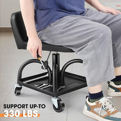 DNA MOTORING Rolling Padded Seat Adjustable Height Seat 330lbs Capacity Rolling - Image 6