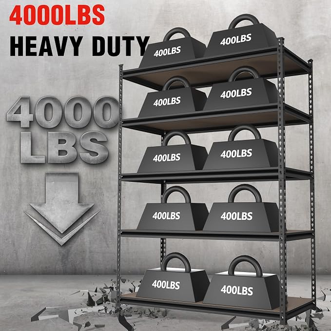 WORKPRO 4000LBS Storage Shelves, 5-Tier Metal Shelving Unit, Adjustable Garage - Image 4