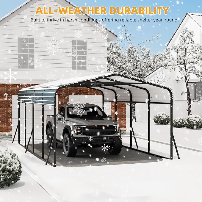 12 x 20 FT Metal Carport with Galvanized Steel Roof, Heavy Duty Metal Roof - Image 5