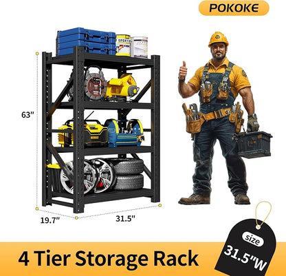 Garage Shelving Unit, 4 Tier Heavy Duty Racks, Easy Assembly, Metal Racks - Image 2