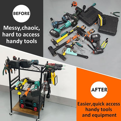 MUTUACTOR Heavy Duty Garage Tools Organizer Cart, 3-Tier Rolling Utility Tool - Image 7
