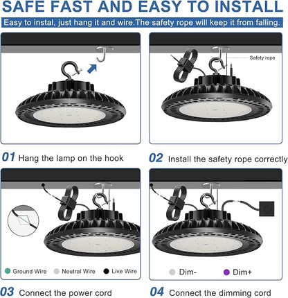 9 Pack 300W LED High Bay Light, UL&DLC Listed 41000LM Dimmable UFO High Bay LED - Image 5