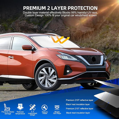 Windshield Sun Shade for Ni-ss-an Murano 2015-2024 Foldable Sunshade Custom Fit - Image 3