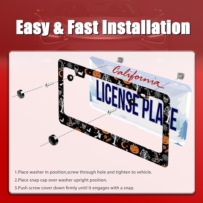 Pumpkin Witch Gothic License Plate Frame Bat Spider Web License Plate Holder - Image 3