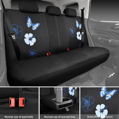 CAR PASS Blue Butterfly Car Seat Covers Full Set, Embroidered Flower Waterproof - Image 8