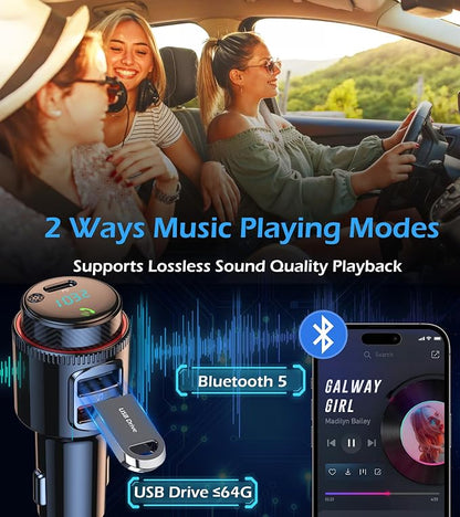 Bluetooth Car Adapter, Wireless AUX FM Transmitter, USB C&QC3.0 Dual Fast - Image 3