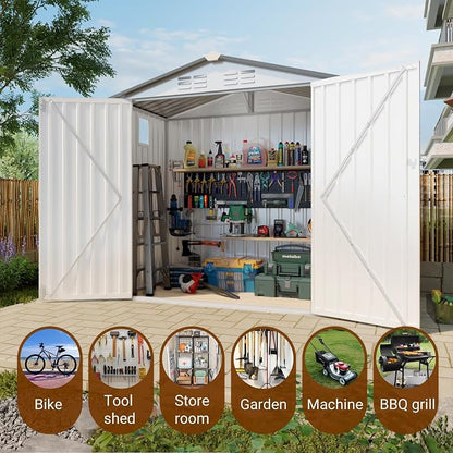 8x5.7x6FT Storage Shed, Outdoor Galvanized Steel Garden Shed - Image 4