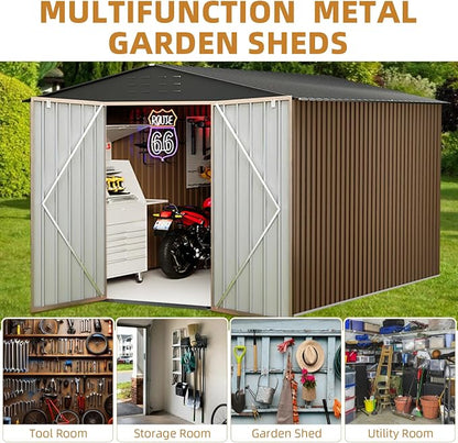 10x10FT Outdoor Metal Storage Shed, Lockable Weatherproof Garden Shed - Image 6