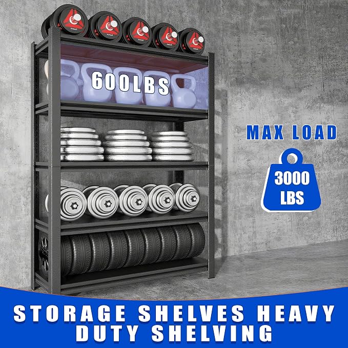 59"H Garage Shelving Heavy Duty Rack, 3000 LBS Extra Large Capacity 5 Tier - Image 7