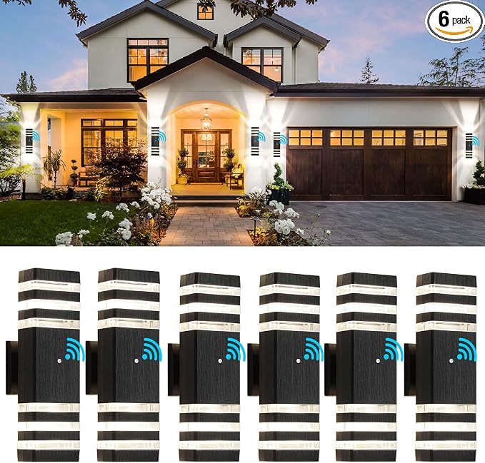 tewei 6 Pack Outdoor Wall Lights Dusk to Dawn Exterior Light Fixture, 3-Layer by TeweiBrand