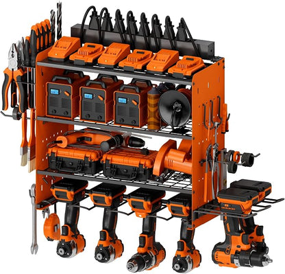 Power Tool Organizer with Charging Station, 4 Layers Garage Storage Rack with 6 by Sttoraboks