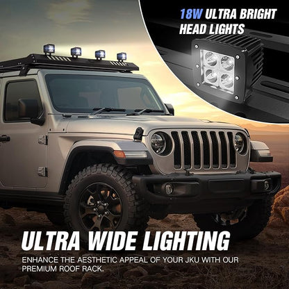 Roof Rack Cargo Basket with 4 PCS LED Light Bar Compatible with 2007-2024 Jeep - Image 4