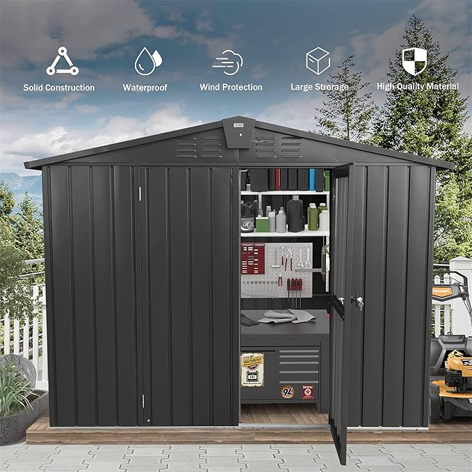 IKERY Galvanized Steel Storage Shed 8.2' x 6.2' - Image 2