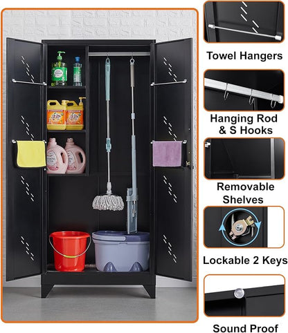 75" Metal Storage Cabinet with Lockable Doors, Functional Garage Storage Cabinet - Image 6