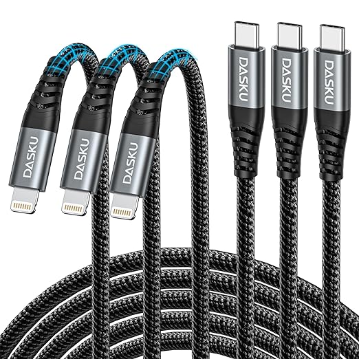 Dasku USB C to Lightning Cable 3Pack 10 FT, iPhone 14 13 Fast Charger Extra by Dasku