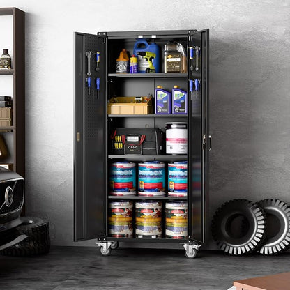 Garage Storage Cabinet with Wheels & Pegboard, Assembly Required - Image 7