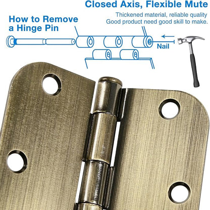12 Pack Antique Brass Door Hinges 3.5 Inch Interior 3 1/2" Round 5/8" Radius - Image 4
