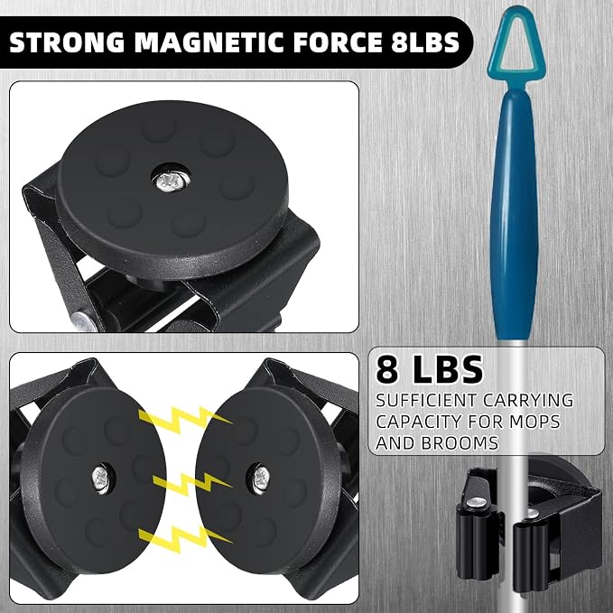 8 Pcs Magnetic Mop Broom Holder Movable Magnetic Broom Holder Rack, Anti Slip - Image 3