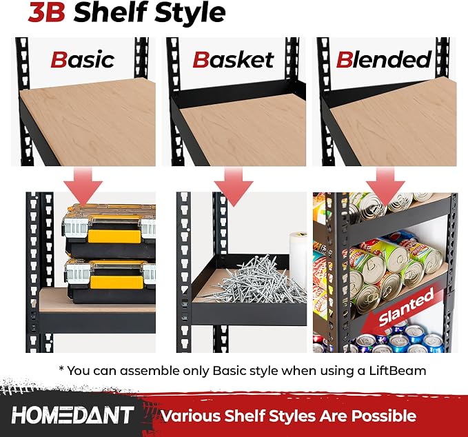 HOMEDANT 5-Tier Laminated Boltless Heavy Duty Metal Shelving Unit Adjustable - Image 4