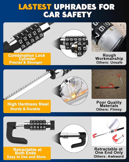 Tevlaphee Steering Wheel Lock Anti Theft Device Retractable Brake Pedal Lock - Image 3