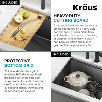 KRAUS Kore 23 Inch Undermount Workstation 16 Gauge Black Stainless Steel Single - Image 6