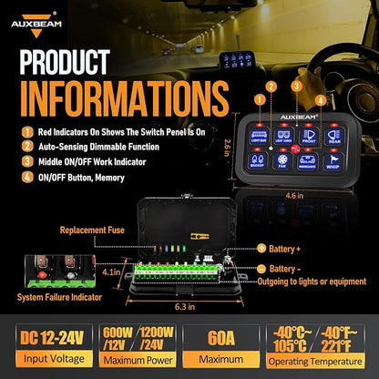 Auxbeam 8 Gang Switch Panel BA80 Automatic Dimmable LED Touch Control Panel Box - Image 2
