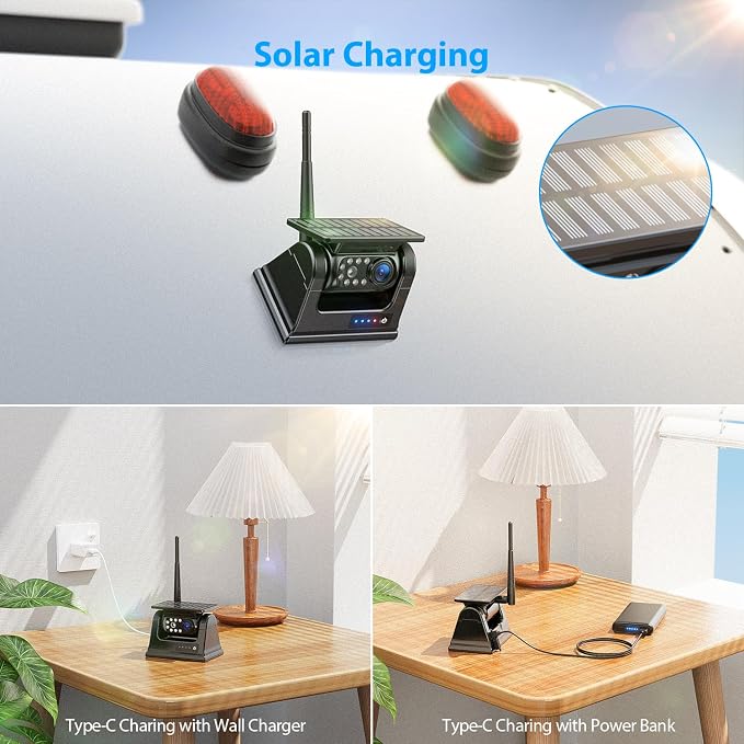 3 Magnetic Solar Wireless Backup Camera System, Quad RV Rearview Backup Cameras - Image 5