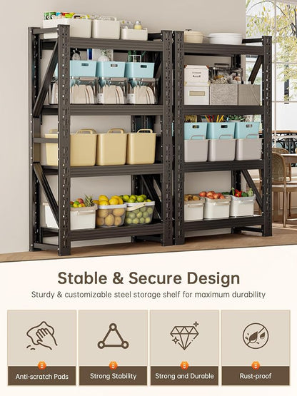 4-Tier Storage Shelves, Adjustable Industrial Metal Shelf System, 000lbs - Image 7