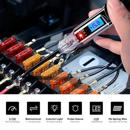 Heavy Duty 3-72V Backlit Digital LCD Circuit Tester, Automotive Test Light - Image 2