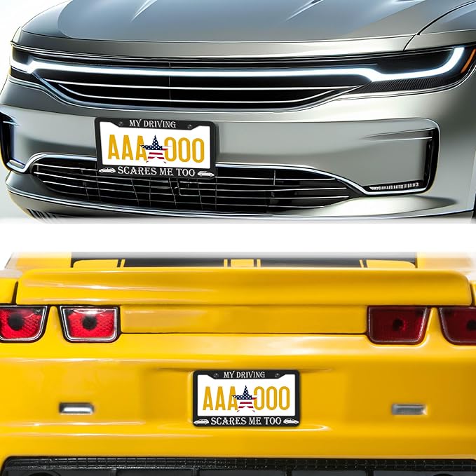 Fun License Plate Frame Cover Black and White License Plate Frames My Driving - Image 8