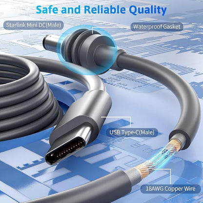 Starlink Mini Cable 10FT/3M DC Power Cable Type C to DC Replacement 18AWG - Image 3