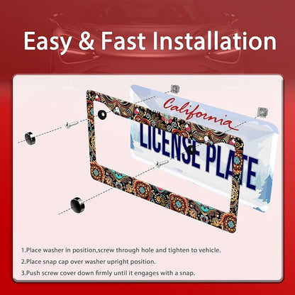 Personalized License Plate Frame Stainless Steel Floral Print Funny Boho Flower - Image 4