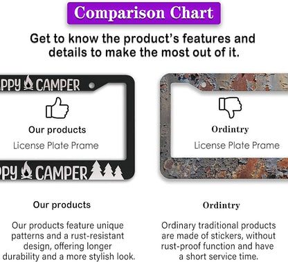 License Plate Frames Black and White Metal License Plate Frame Happy Camper - Image 6