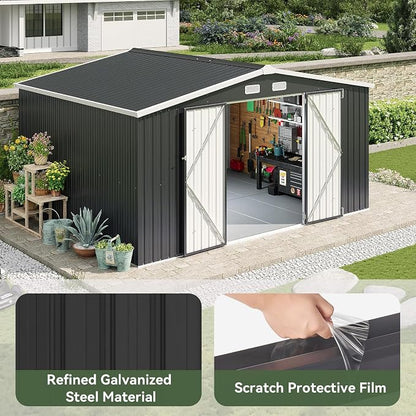 Aoxun 12x10 FT Shed Metal Outdoor Waterproof Storage Shed Steel Utility Garden - Image 8