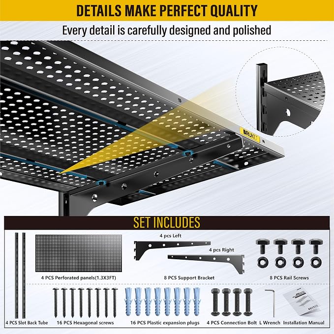 2-Pack×2 Tier 1.3x3ft Garage Shelving Wall Mounted, 800 lbs Load - Image 6