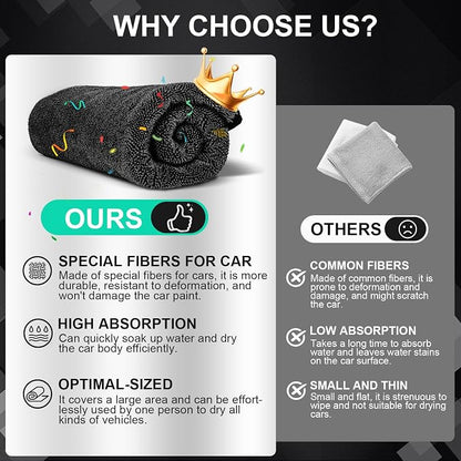 3-Pack Microfiber Towels for Cars, Extra Large Super Absorbent Car Drying Towel - Image 2