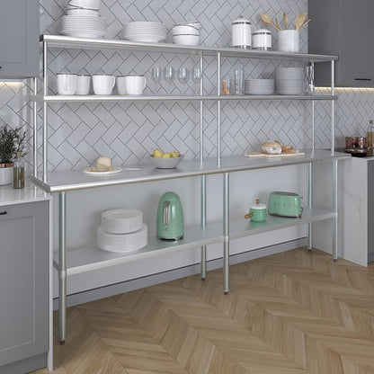 Amgood Stainless Steel Work Table Double Tier Overshelf | Metal Kitchen Prep - Image 5