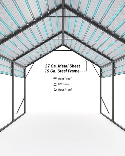 13 x 21 FT Metal Carport, Heavy Duty Carports Reinforced Frame and Steel Roof - Image 2